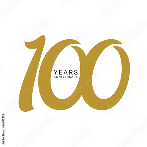 100, 100th anniversary logo, Golden Color, 100 years for birthday, invitation, wedding, jubilee and greeting card illustration.