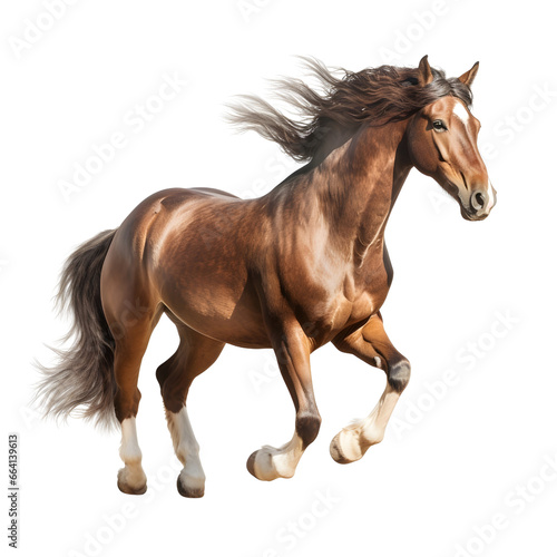 Welsh pony horse with long mane standing and galloping on transparent background (png)