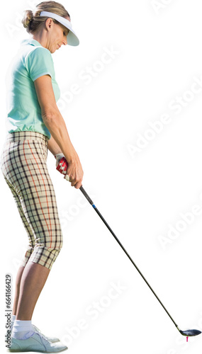 Digital png photo of sportswoman playing golf on transparent background