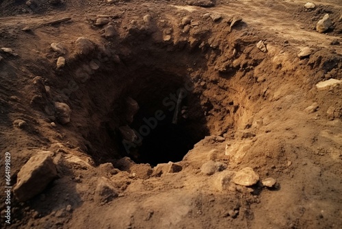 An empty pit dug in the ground for burial purposes. Generative AI