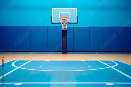 Basketball hoop in a sports gym