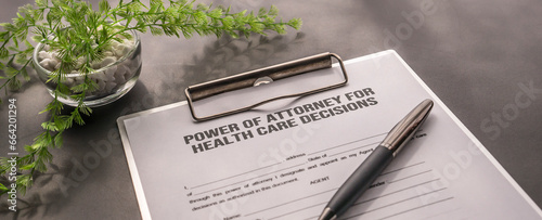 POA Power of Attorney for health care decisions form on the desk