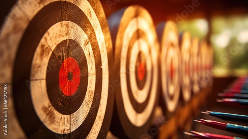 At the archery shooting range, arrows fly towards their target