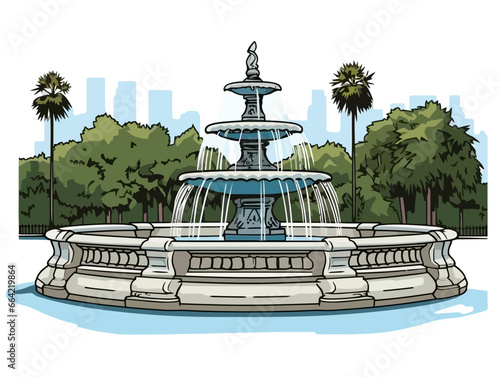 Doodle Forsyth Park Fountain, cartoon sticker, sketch, vector, Illustration, minimalistic