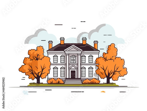 Doodle Antebellum house, cartoon sticker, sketch, vector, Illustration, minimalistic