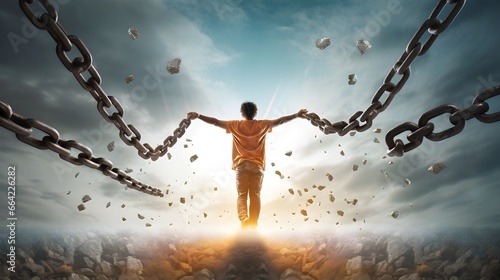This illustration captures the liberating potential of new medications, allowing individuals to break free from the chains of addiction and obesity, embarking on a bright and hopeful future.