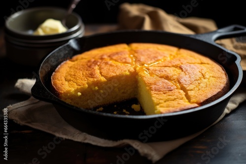 traditional cornbread in a cast iron skillet