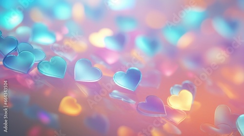 Blurred pastel background with colorful jelly sweet hearts for Saint Valentine's day background on February 14th