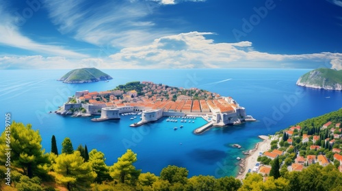 Croatia landscape cityscape Dubrovnik. Dubrovnik cityscape on Adriatic Coast, Croatia.