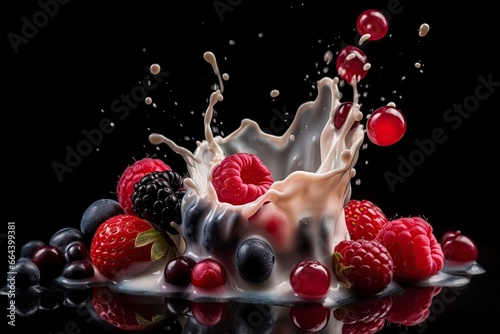 Fresh fruit splash on milk.AI Generated 