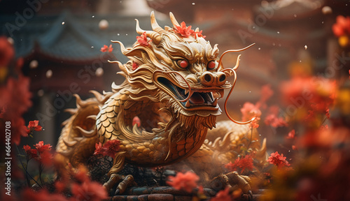 Chinese new year 2024 photo of Chinese golden dragon A symbol of good luck and prosperity during the Chinese New Year celebrations.