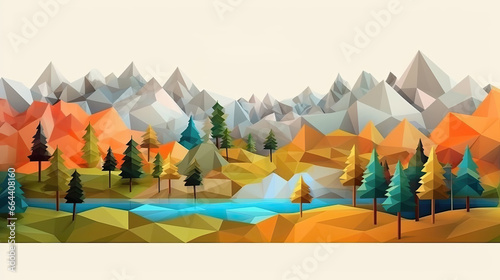 Paysage de montagne en forme géométrique, Low Poly