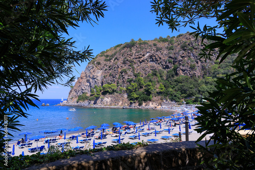 View of San Montano Beach situated in the municipality of Lacco Ameno in Ischia Island, Italy.