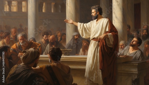 Apostle Paul preaching people in church