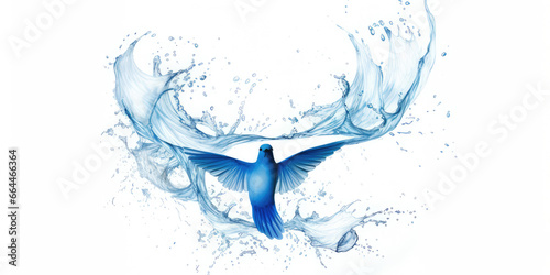 Blue dove with water splash isolated on white background.