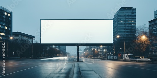 Empty billboard on the building. Blank mock - up of an outdoor info banner