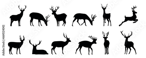 Set of deer silhouettes on white background