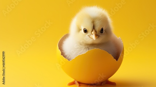 Adorable Easter Chick in a Yellow Eggshell