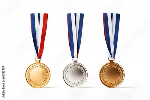 Gold, silver and bronze medals isolated on white background.
