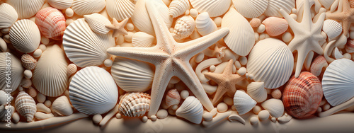 Mermaid core aesthetics. underwater, iridescence, nautical concept. seashells and starfish. banner