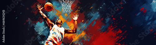 Basketball sport action dunk dynamic illustration painting banner