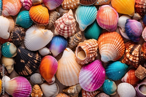 Polished Colorful seashell. Ocean travel marine. Generate Ai