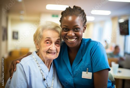 The nurse supports an elderly woman. AI Generated Images