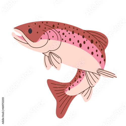 Apache trout fish jumping pose aquatic water freshwater drawing illustration