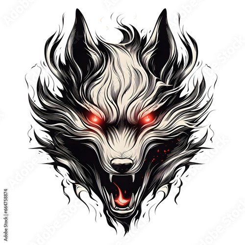 Angry Wolf head tshirt tattoo design dark art illustration isolated on white