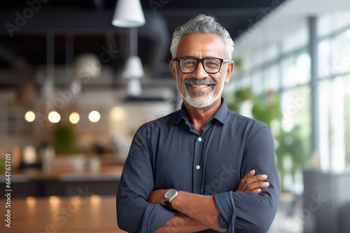 Confident and successful Indian senior man, smiling