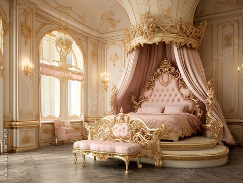 Beautiful princess bedroom in royal house generative ai