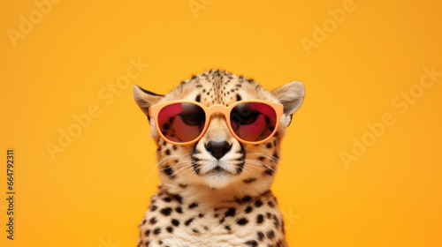 Cheetah in sunglasses. Creative animal concept