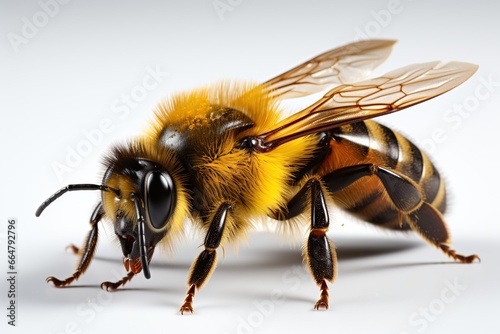 Bee on a white background. Isolated. Close-up.