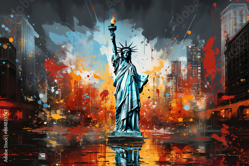horizontal liberty statue painting concept, AI generated