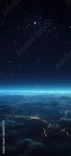 Earths Atmosphere Viewed From Space, City Lights Visible. Сoncept Astronaut's Perspective, Nighttime Glow, Urbanization From Above