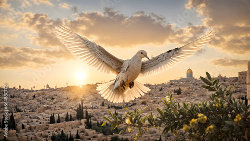 The dove and the olive branch over conflict lands