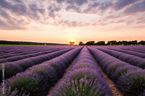 fields of lavender rows under the morning sun