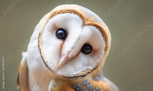 Tyto alba head, a common barn owl. close up.