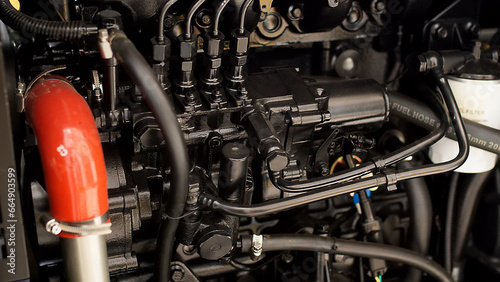 Close-up shot of a diesel engine