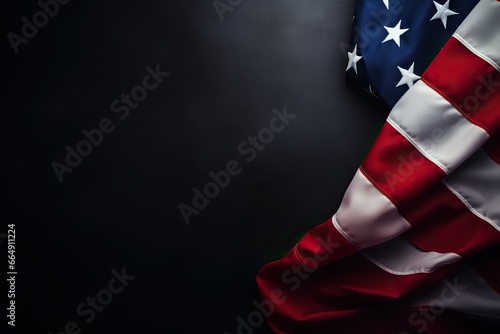 United States flag on dark background with text space. Concept of celebrating Labor Day