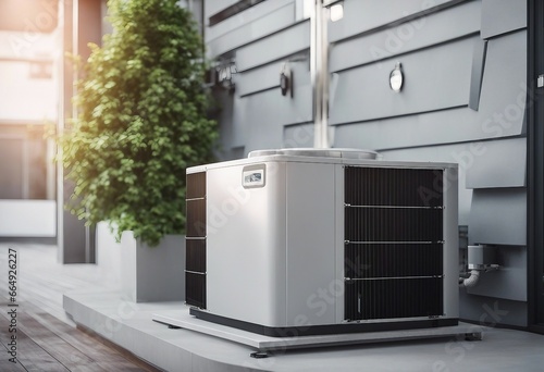 Air source heat pump installed in residential building