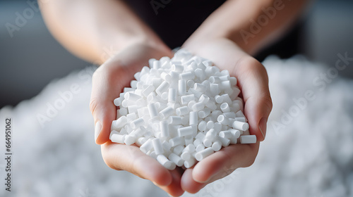 White plastic grain, plastic polymer granules,hand hold Polymer pellets, Raw materials for making water pipes, Plastics from petrochemicals and compound extrusion, resin from plant polyethylene