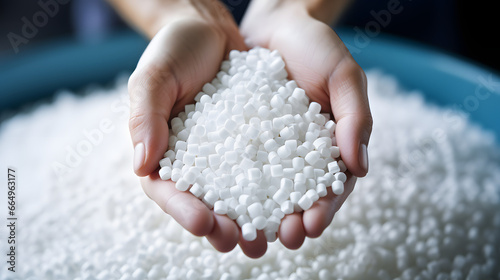 White plastic grain, plastic polymer granules,hand hold Polymer pellets, Raw materials for making water pipes, Plastics from petrochemicals and compound extrusion, resin from plant polyethylene