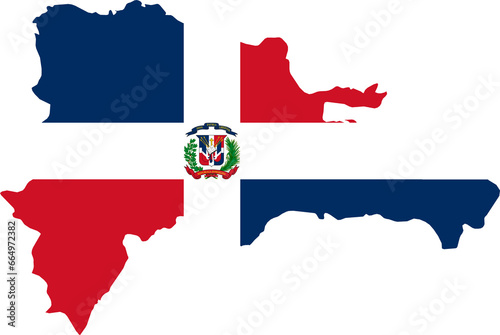 A contour map of Dominican Republic. Graphic illustration on a white background with the national flag superimposed on the country's borders