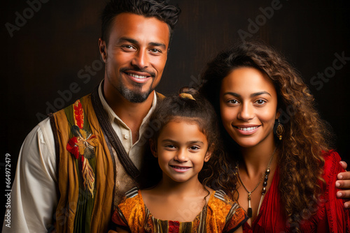 Brazilian family in traditional costume, together