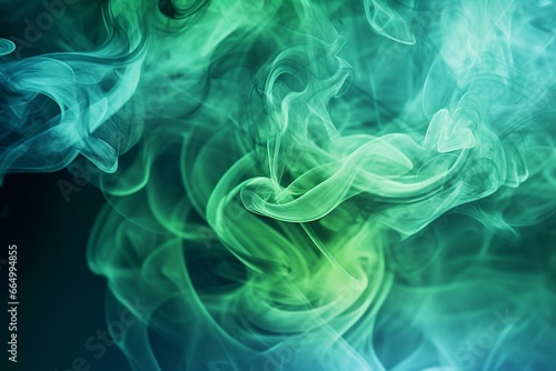 Green and blue smoke background. Generative AI