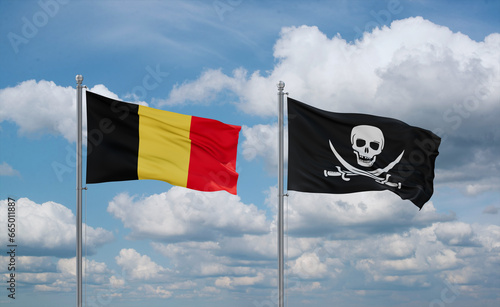 Pirate and Belgium flags, country relationship concept