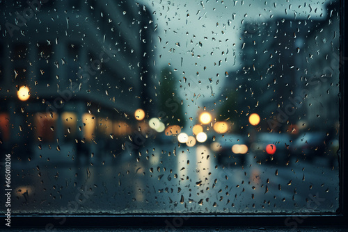 sign with raindrops on a windowpane, symbolizing resilience and hope even in challenging weather, creating a powerful visual metaphor.