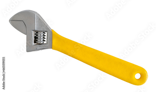 clé à molette manche jaune sur fond transparent