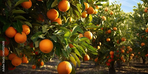 Bountiful harvest. Fresh oranges glistening in sun. Citrus delight. Ripe tangerines on farm. Nature bounty. Juicy orange on sunny day. Orchard serenity. Beauty of spring